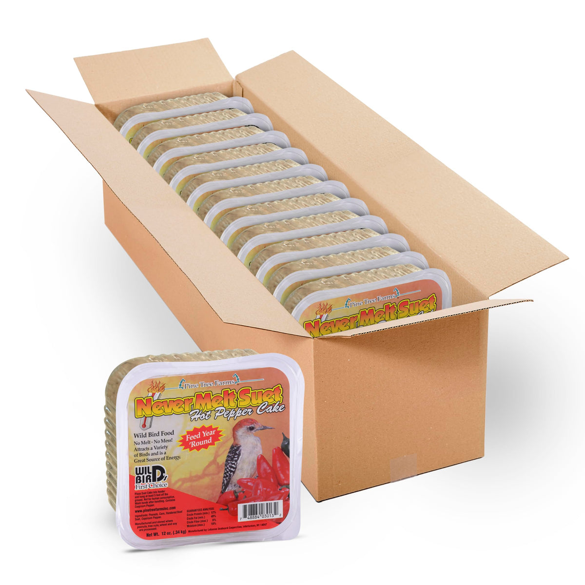Pine Tree Farms Never Melt Hot Pepper Suet Cake fuels wild birds with long-lasting energy at feeders