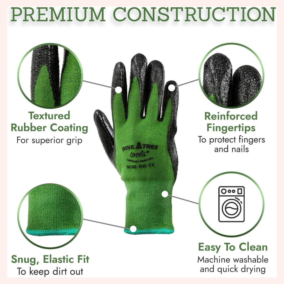 Durable fabric resists abrasion during typical garden tasks.