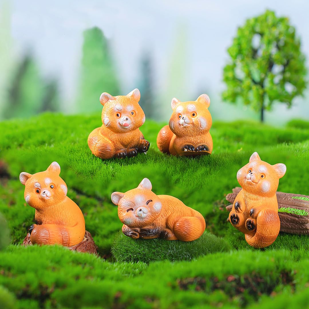 Pinenjoy red panda figurine 1inch lying on stomach for mini landscapes.