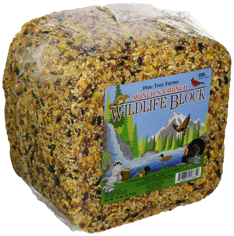 Pine Tree Farms Wildlife Block in a multicolored blend attracts wildlife for outdoor feeding.
