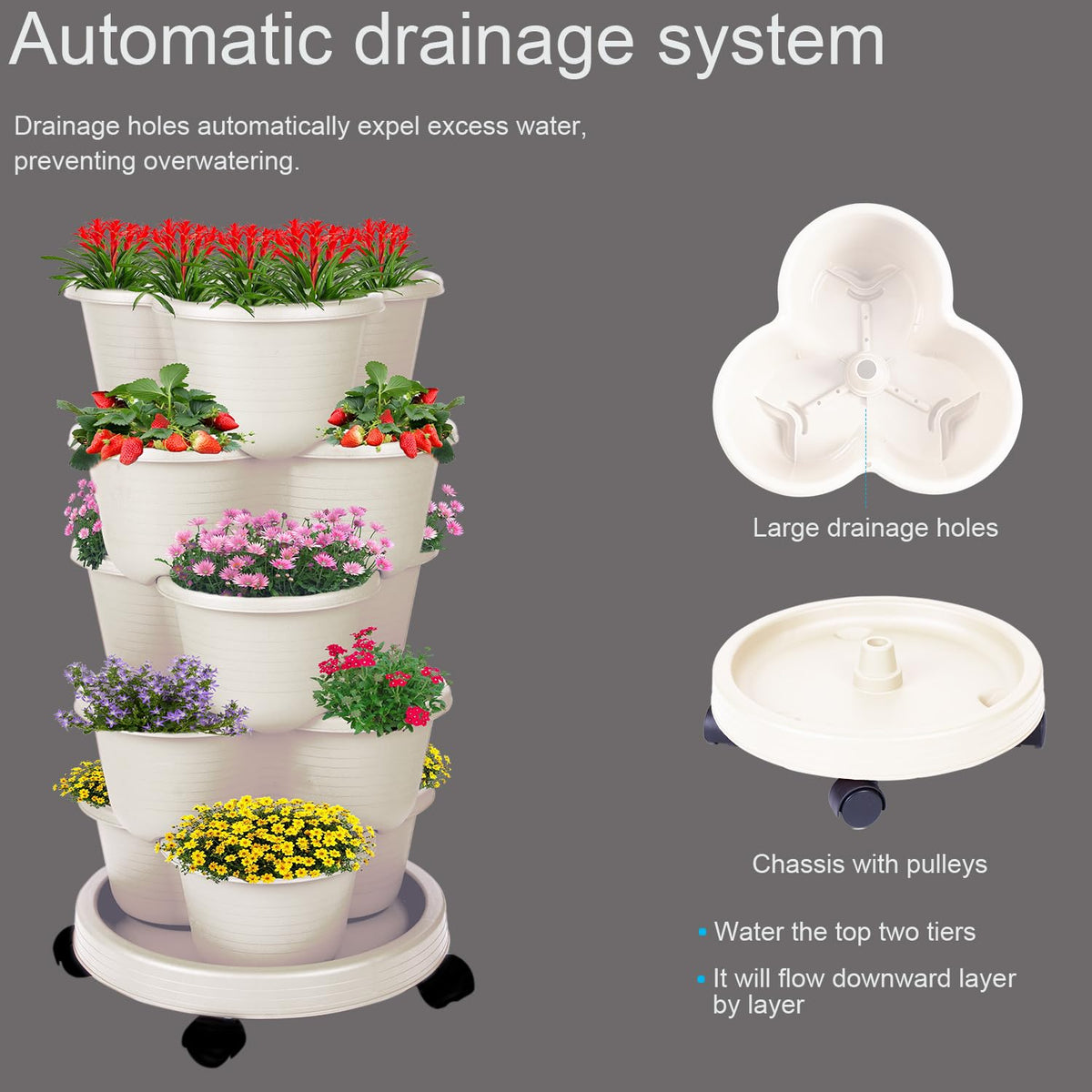 Pinky Family stackable planter with hanging option saves floor space.