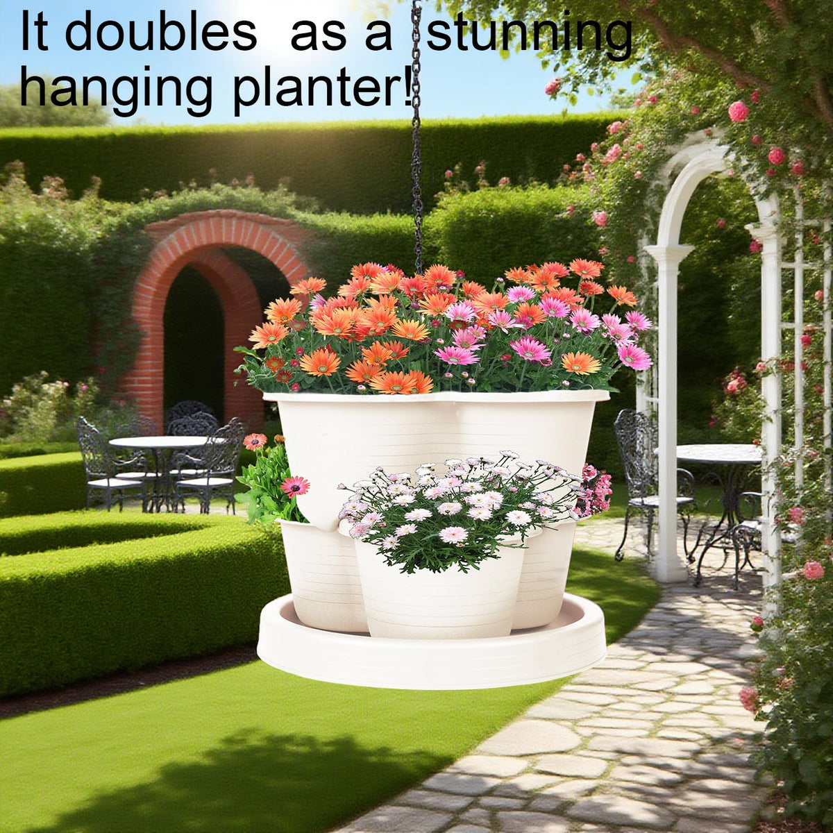 Pinky Family vertical garden tower beige assembly shown for versatile setup.