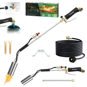 PINOZE propane torch with igniter and hose for extended outdoor use.
