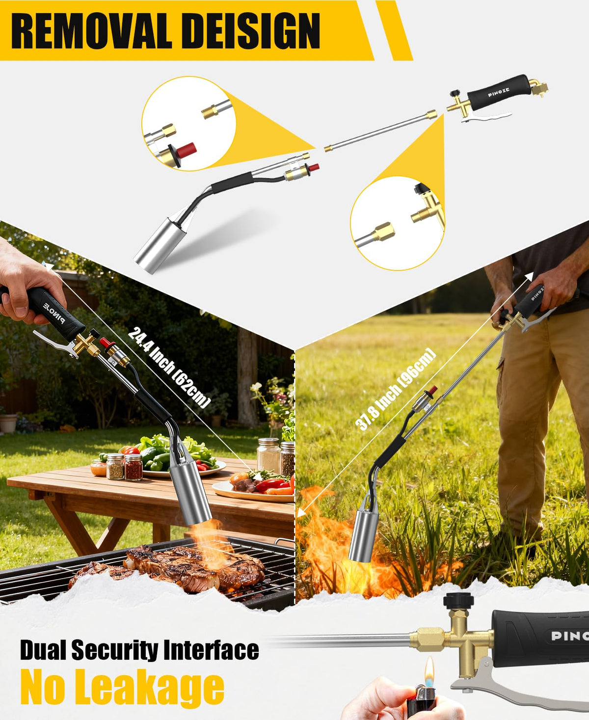 PINOZE weed torch adapter options, compatible with multiple cylinders.