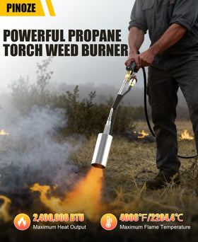 PINOZE weed torch with wide nozzle for a powerful, fast flame.