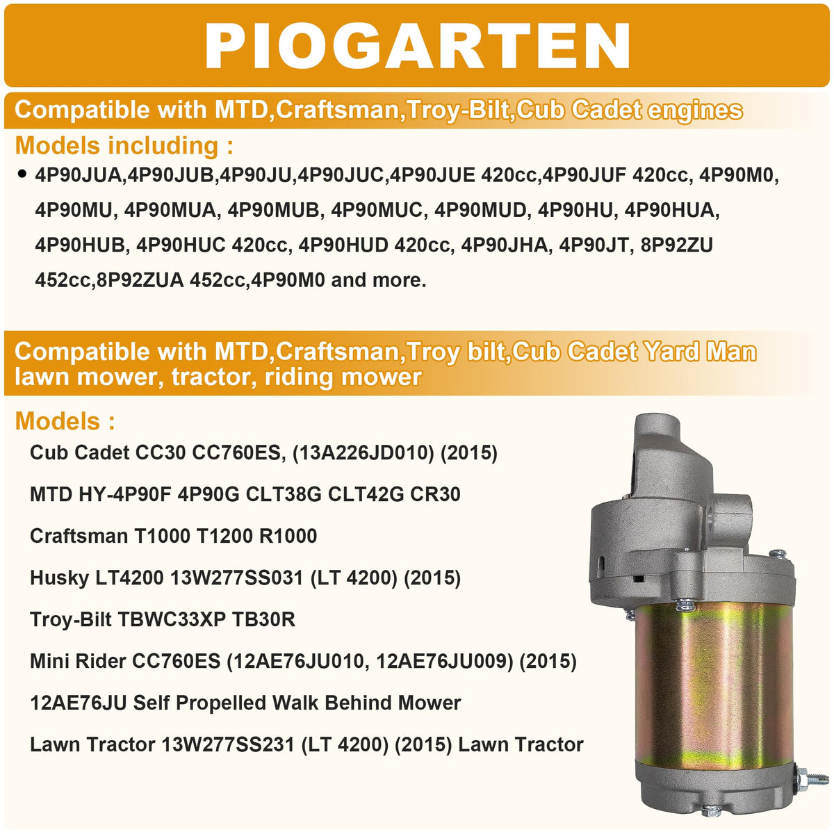 Piogarten 751P12207A replacement for popular riding mowers and tractors.