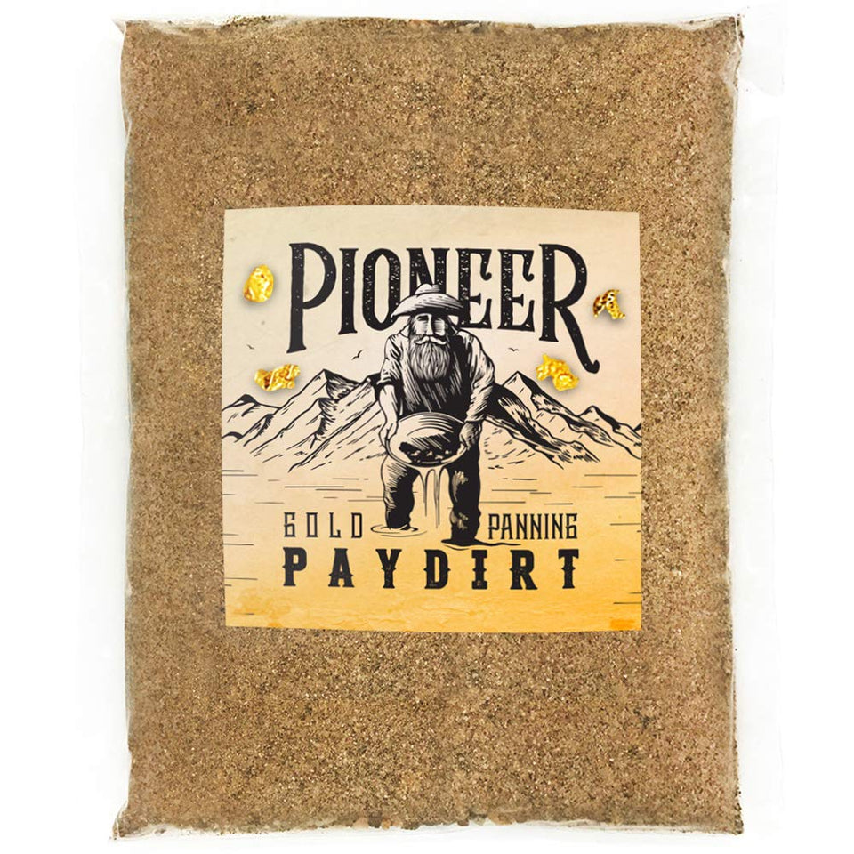 Pioneer Paydirt gold panning bag front view, ready for treasure hunting.