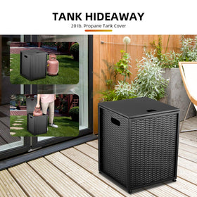 PioneerWorks tank cover table with adjustable wheels in use on outdoor patio.