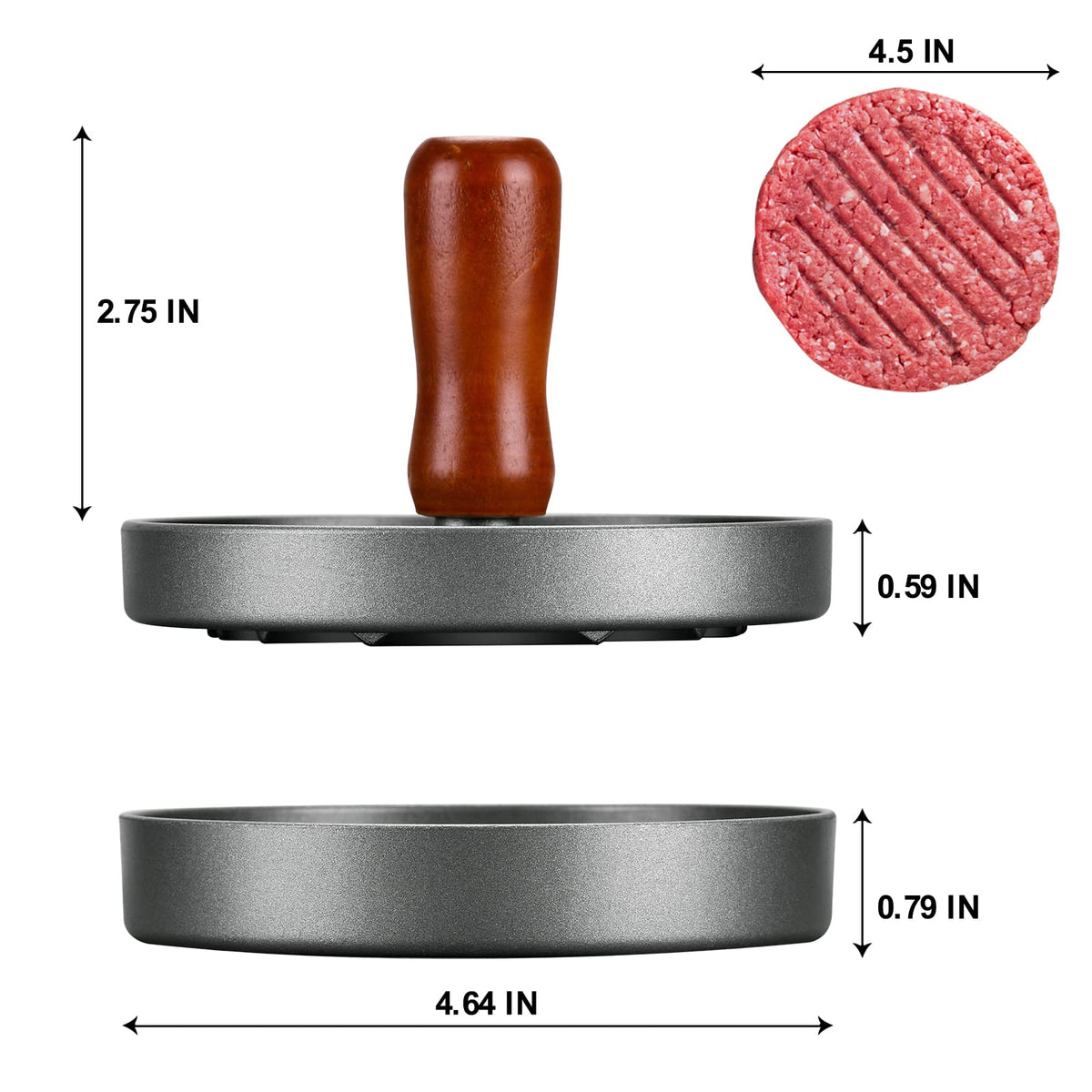 PIQUEBAR patty press with wood handle offering a comfortable grip during shaping