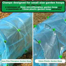 PirateAnt 304-steel-spring clamp maintains strong grip on greenhouse hoops.
