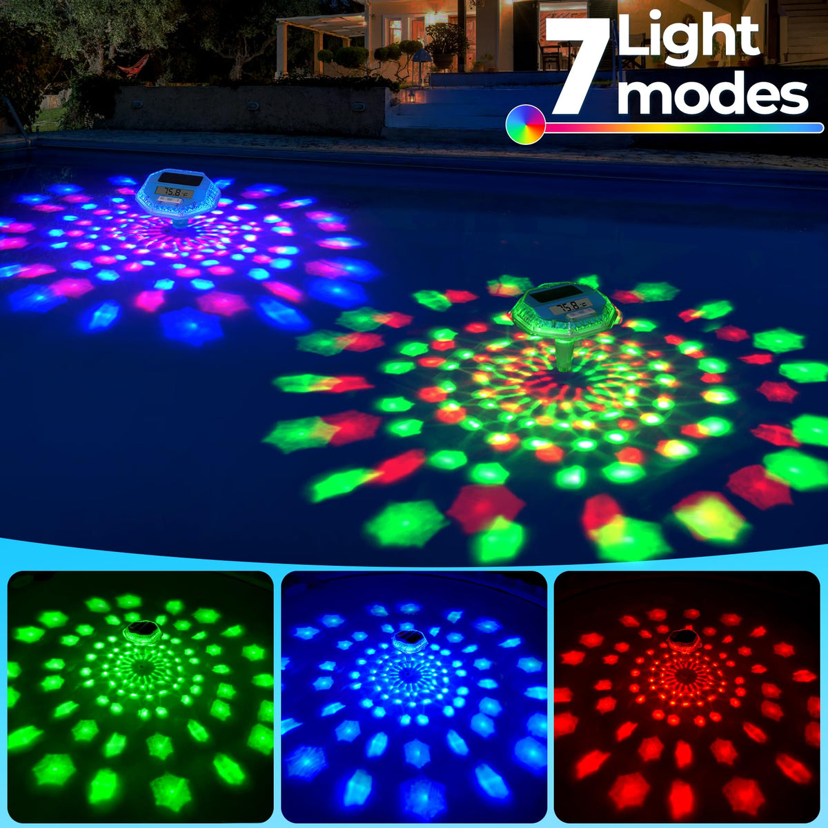 Pircaath light-show projection at pool bottom for nighttime ambiance