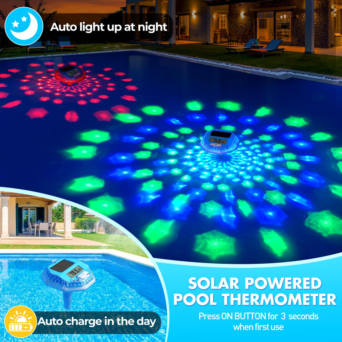 Pircaath solar-powered thermometer showing temperature and ambient light effects
