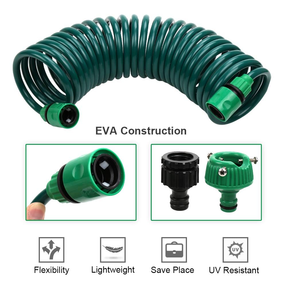 PiscatorZone EVA recoil hose folded for compact storage in shed