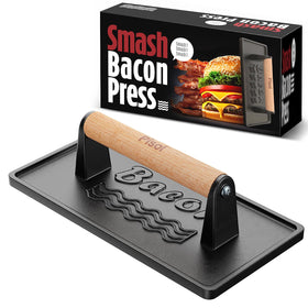 Pisol bacon press with wood handle showing comfortable grip for grilling sessions