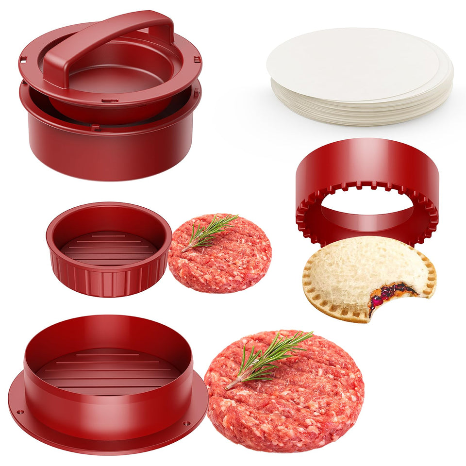 Pisol hamburger press front view showing compact design and user-friendly handles