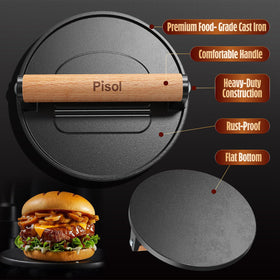 Pisol Smash Burger Press in use on grill for quick patty flattening