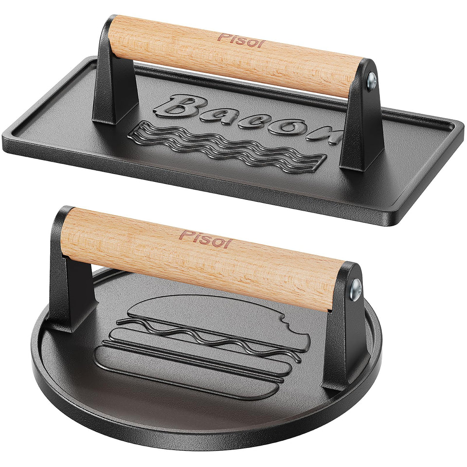 Pisol Smash Burger Press round with wood handle for even patties and crispy edges