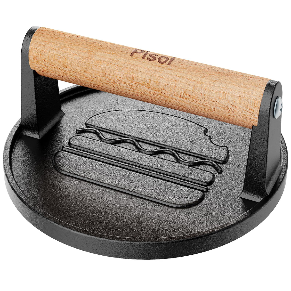 Pisol 6.6-inch press ready to use for burgers, meat, and sandwiches.