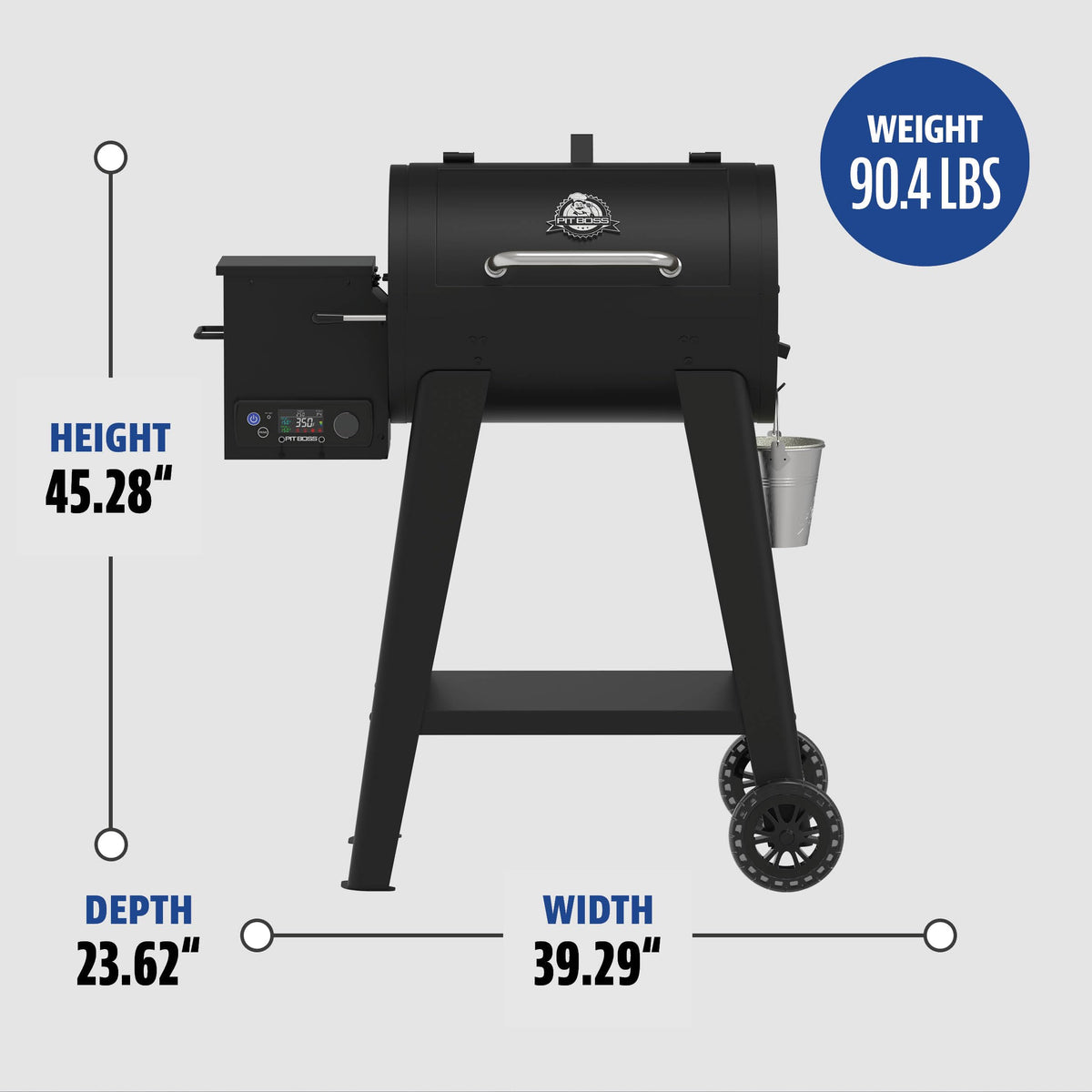 Pit Boss 500FB2 bottom storage shelf keeps tools close at hand.