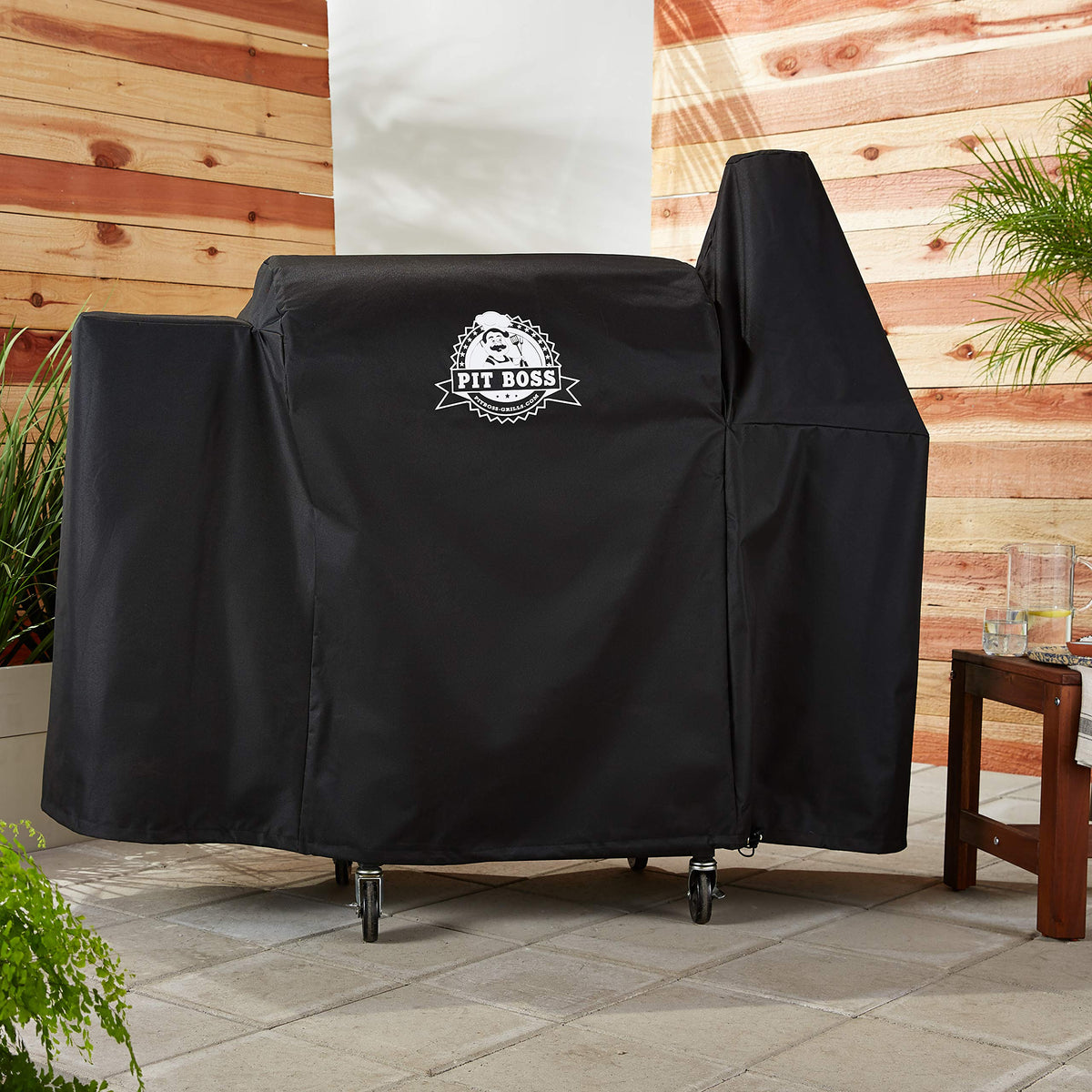 Close-up of PVC-backed polyester material protects the grill during harsh weather