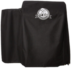 Pit Boss grill cover with draw string provides secure fit against wind and rain.