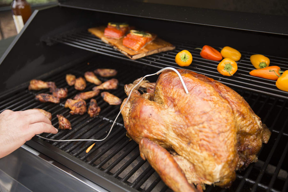 Pit Boss Meat Probes 2-pack in-use on grill for real-time heat control.