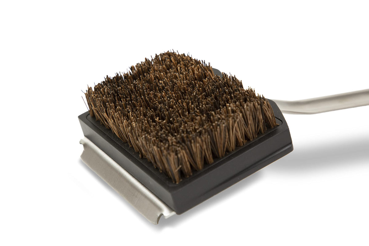 Pit Boss Palmyra head brush shows bottle opener and sturdy grip for grilling