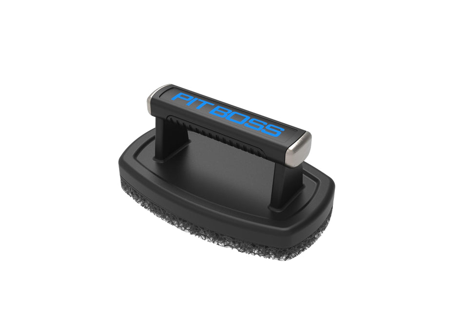 Pit Boss Ultimate Griddle Cleaning Brush in black for easy scrubbing and dishwasher-safe maintenance.