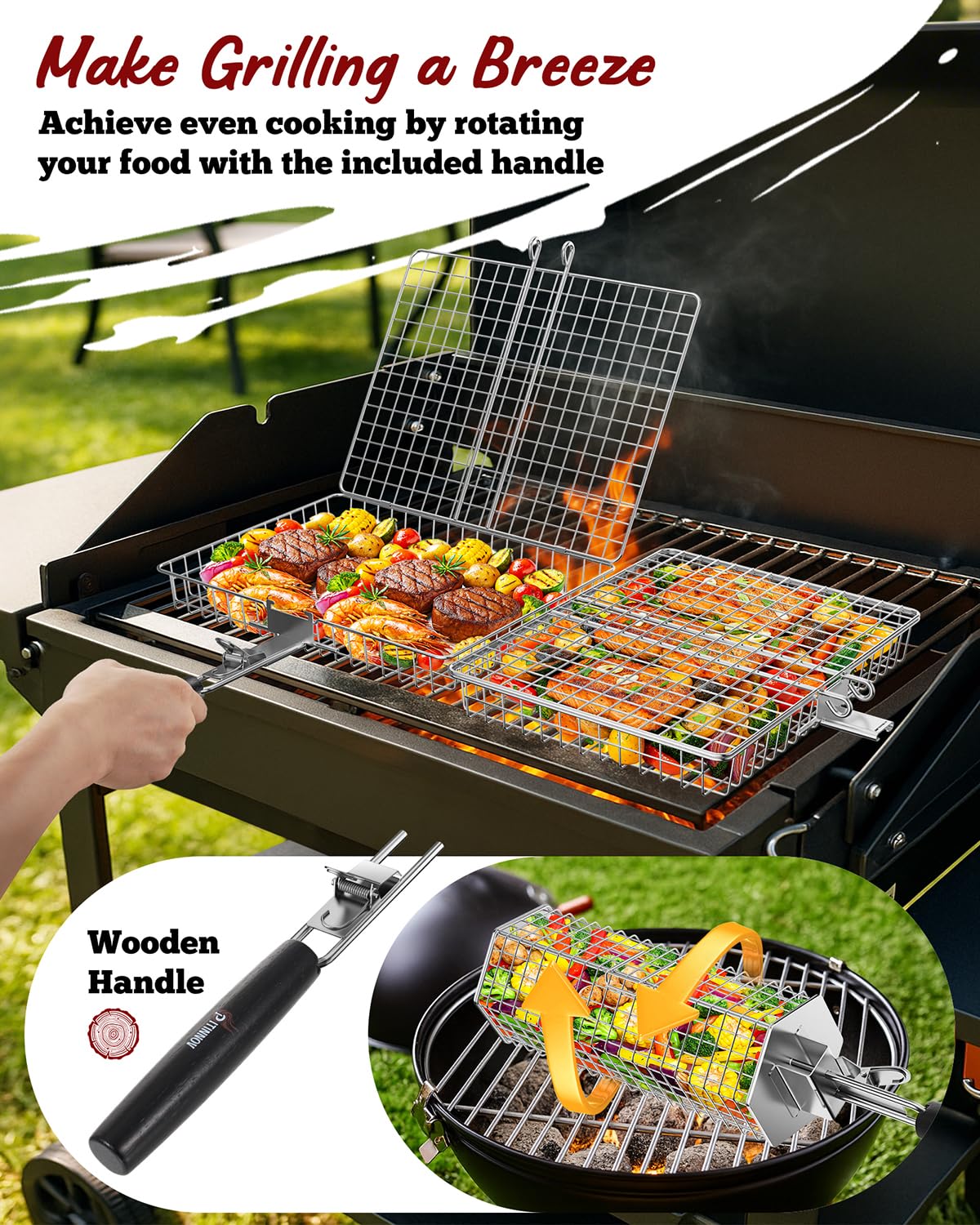 PitInnov grill basket rectangle ideal for steaks and chicken on the grill