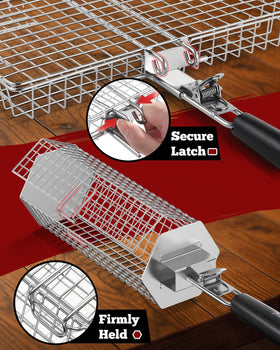 PitInnov grill basket removable handle for safe transfer