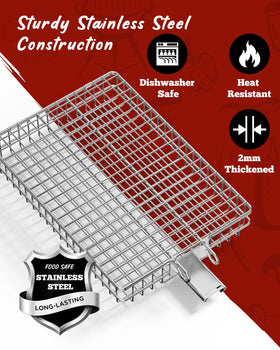 PitInnov Grill Baskets detachable wooden handle allows safe flipping.