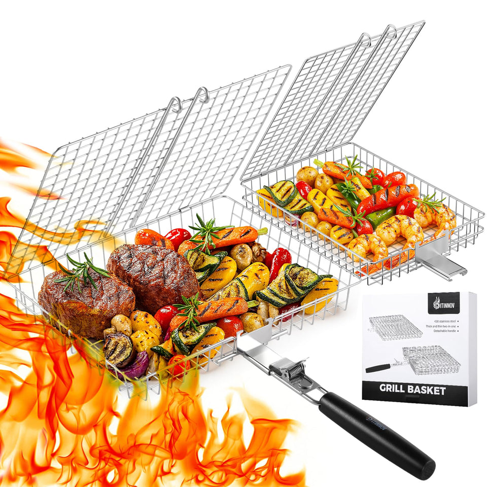PitInnov Nesting Grill Baskets set ready for compact storage and versatile grilling.