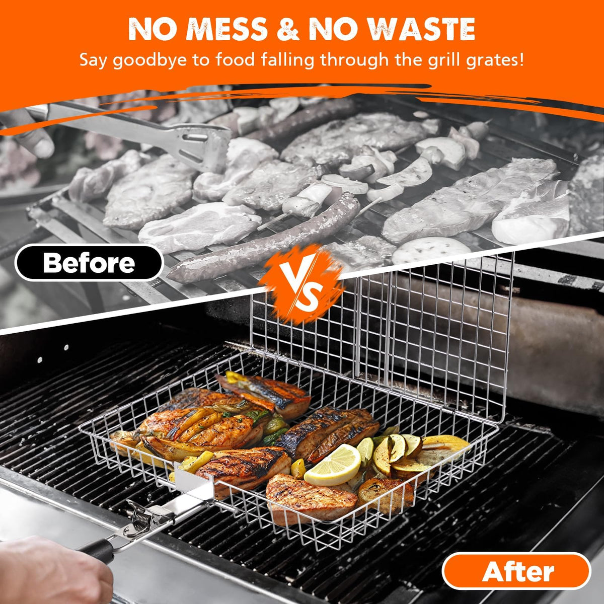 PitInnov Nesting Grill Baskets with thin grid for delicate vegetables and small items