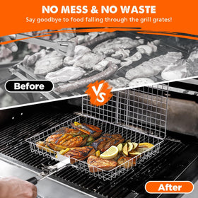 PitInnov Nesting Grill Baskets with thin grid for delicate vegetables and small items