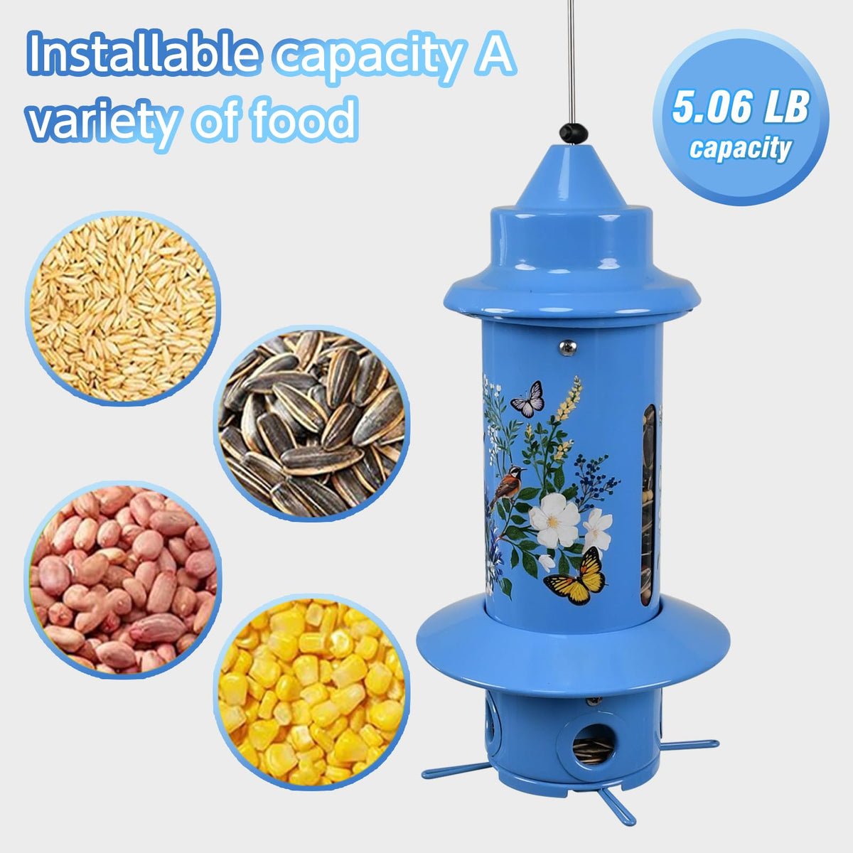 Pitoutfir blue bird feeder showcased on a branch for visual appeal.