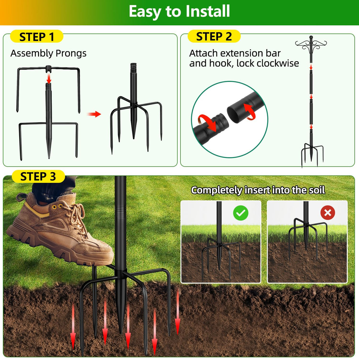 PIYILO easy-ground installation with pointed end for quick setup