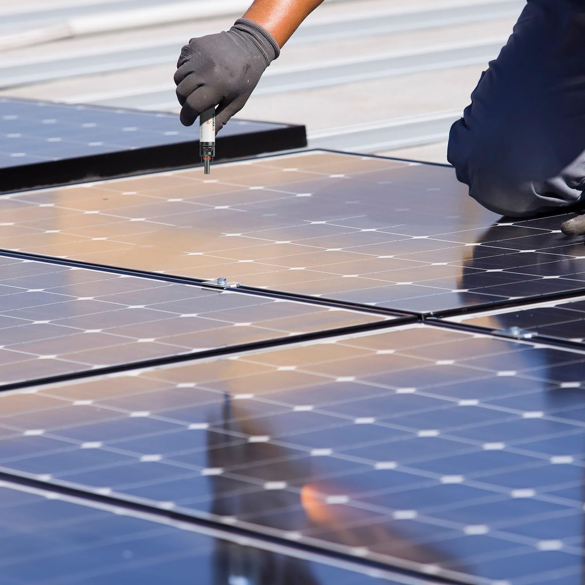 Easy quick-connect/disconnect action for rapid solar panel wiring.