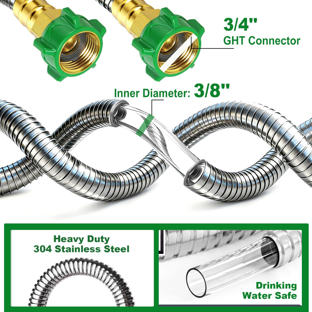 PJT 3/4 inch GHT ends fit most US hoses for quick compatibility.