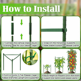 PJT 3-pack pepper cages offer scalable support as peppers mature.