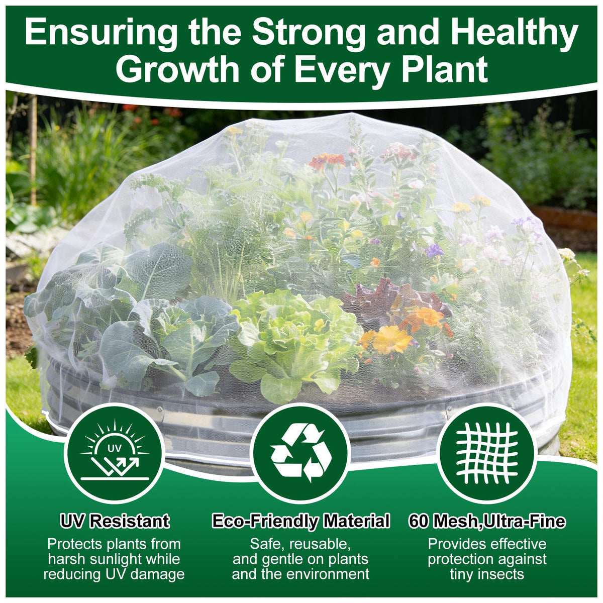 PJT drawstring garden netting enables quick secure setup around beds.