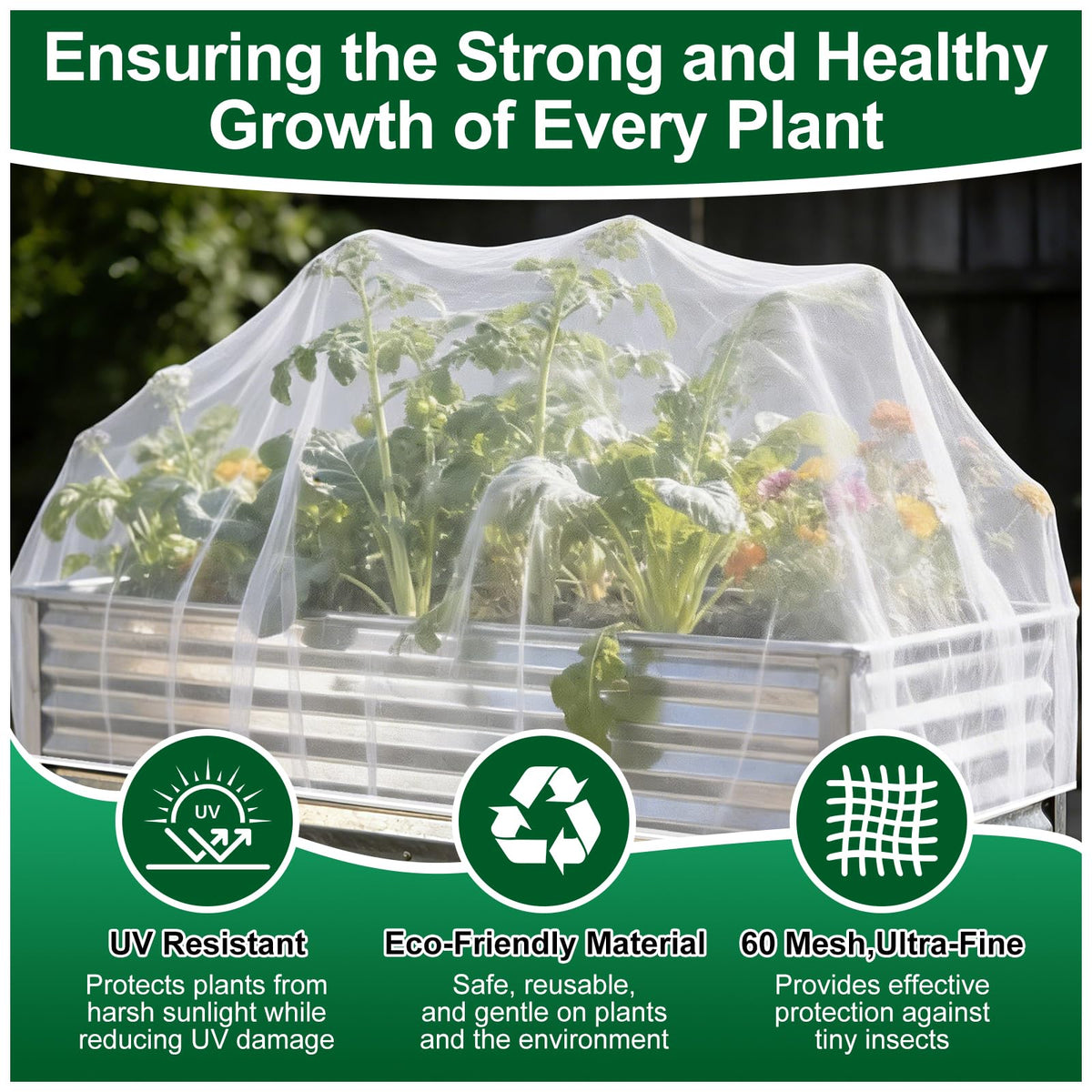 PJT drawstring-secured garden cover keeps bed protected in wind