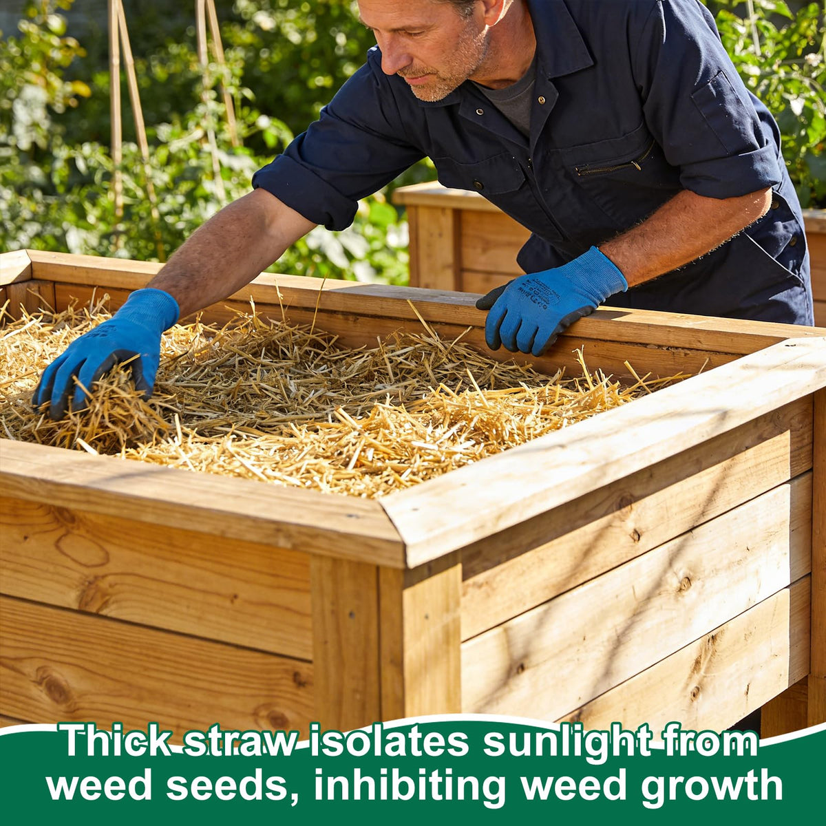 PJT Organic Garden Straw moisture-retaining layer helps keep soil moist.