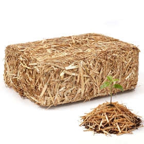 PJT Organic Garden Straw package closeup showing clean, weed-free mulch.