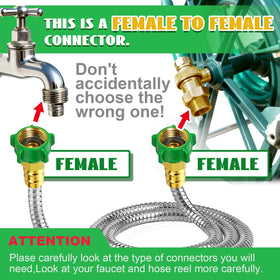PJT stainless steel hose connector with brass ends for durable, reliable connections.