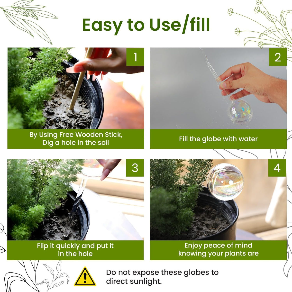 PlanKKers self-watering globe inside planter for effortless moisture and healthy roots.