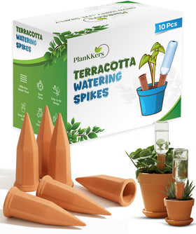 PlanKKers terracotta watering spike closeup for steady hydration