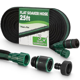 Plant & Plot flat-soaker hose 25ft quick-connect for leak-free watering.