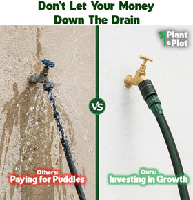Plant & Plot flat-soaker hose 25ft rolled out over a garden bed for efficiency.