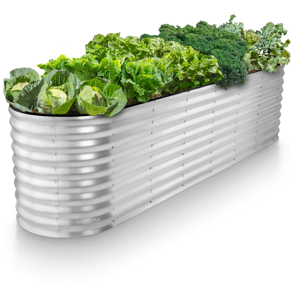 Plant & Plot galvanized raised bed front view showing versatile garden space