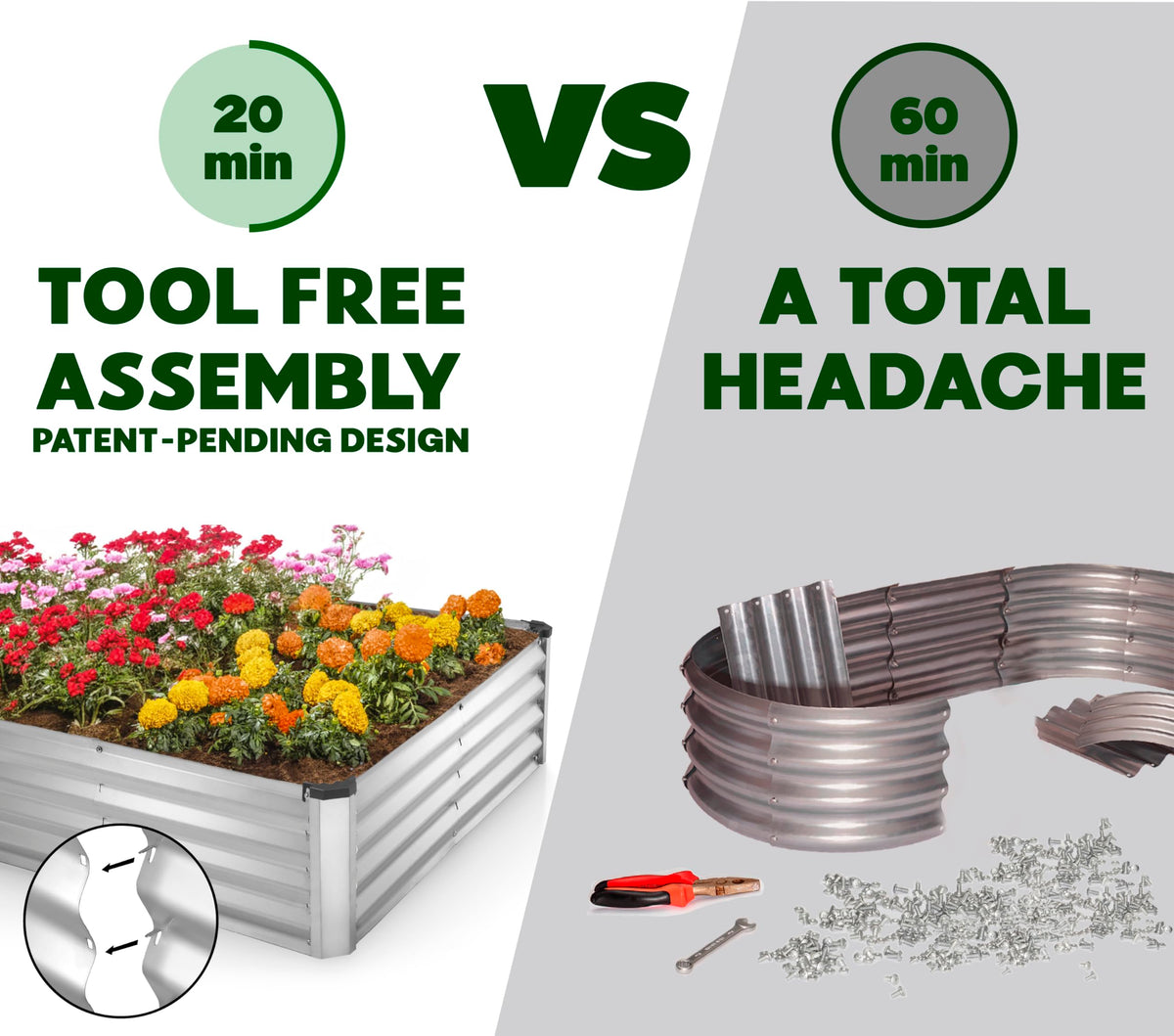 Plant & Plot tool-free assembly enables quick setup of the garden bed